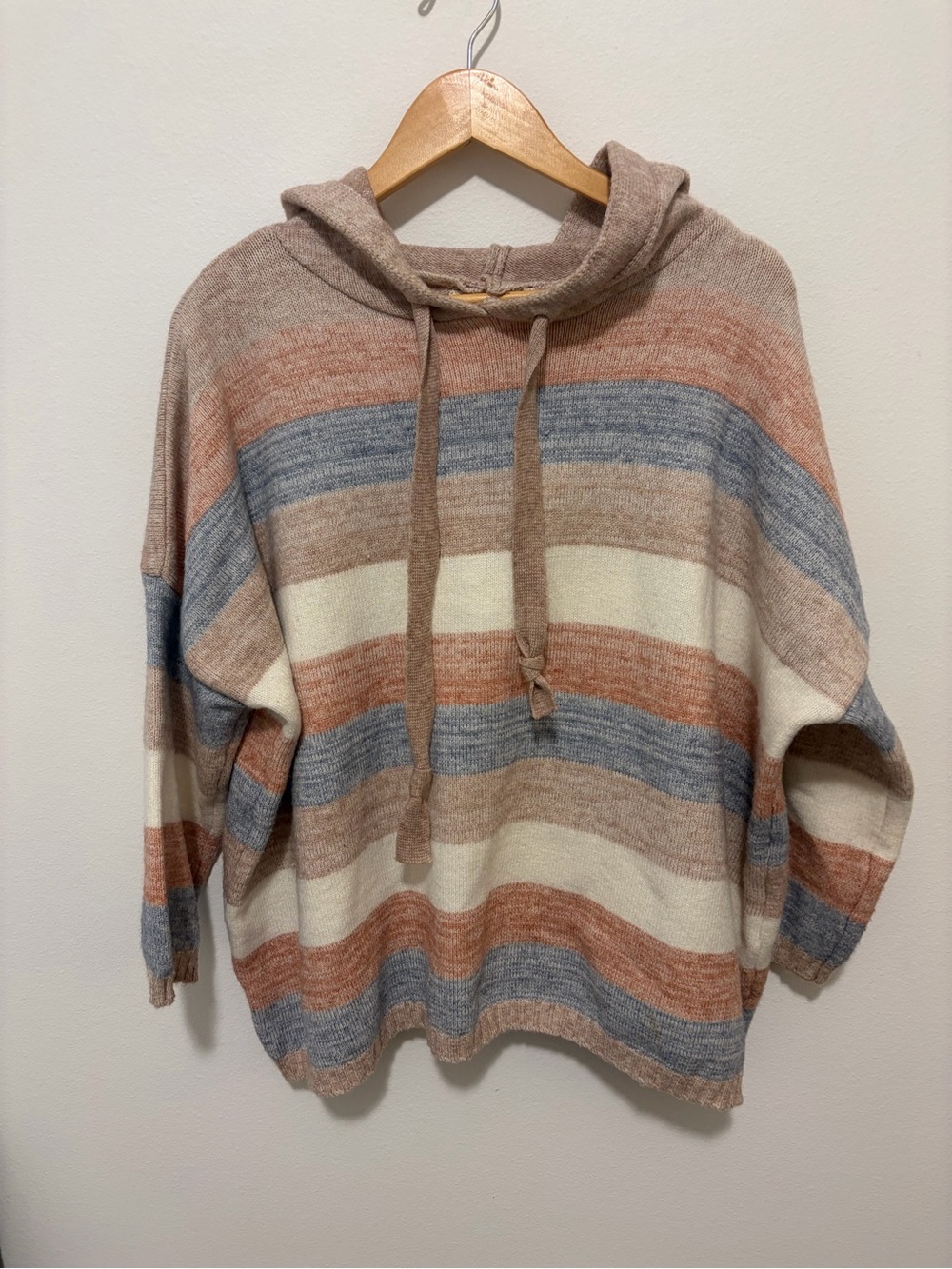 Striped Crewneck Hoodie Sweater in Cream, Blue & Brown
